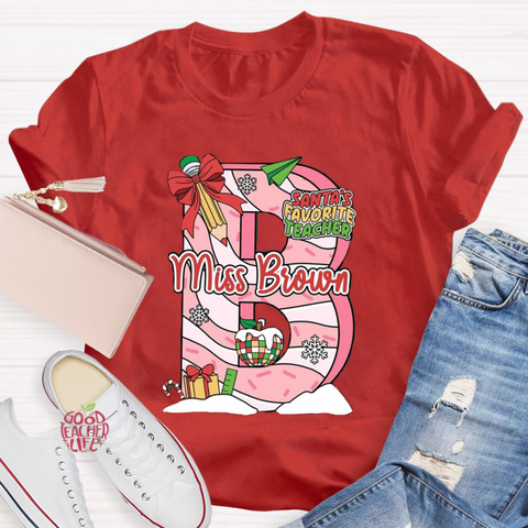 Personalized Name Santa's Favorite Teacher T-Shirt