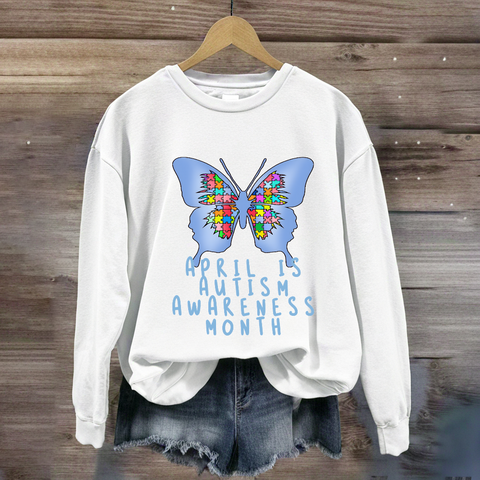 April is Autism Awareness Month with Blue Butterfly Sweatshirt