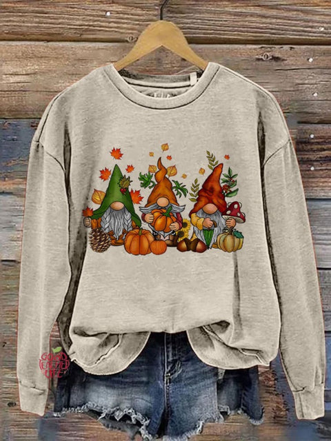 Thanksgiving Gnomes Fall Cute Gnome Art Print Casual Sweatshirt