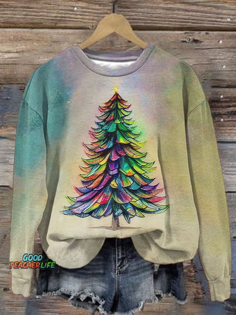 Women'S Casual Rainbow Pride Christmas Tree Printed Long Sleeve Sweatshirt