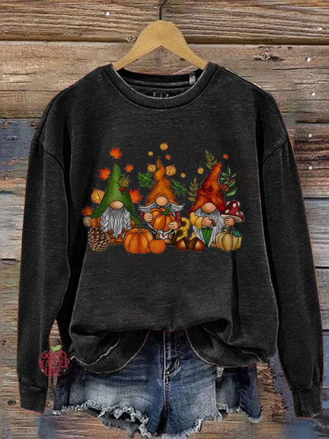 Thanksgiving Gnomes Fall Cute Gnome Art Print Casual Sweatshirt