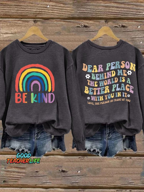 Women'S Casual Be Kind Printed Long Sleeve Sweatshirt