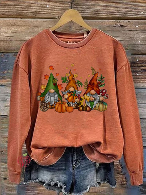 Thanksgiving Gnomes Fall Cute Gnome Art Print Casual Sweatshirt