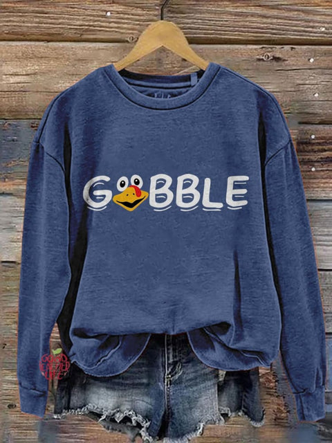 Eagerlys Gobble Thanksgiving Turkey Art Print Casual Sweatshirt