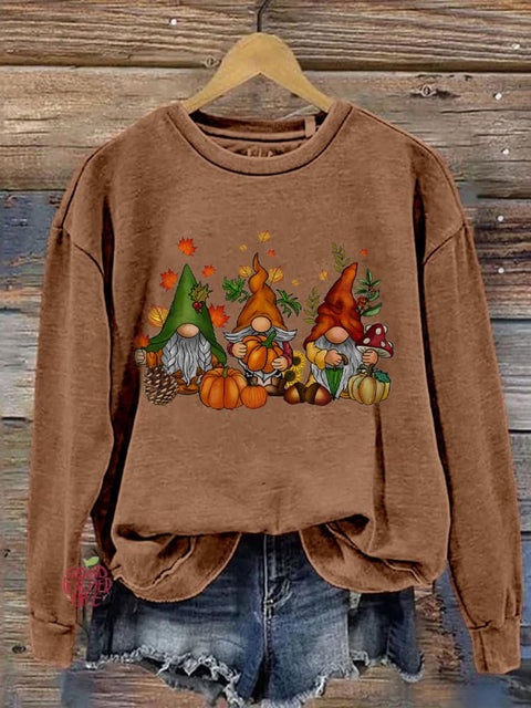 Thanksgiving Gnomes Fall Cute Gnome Art Print Casual Sweatshirt