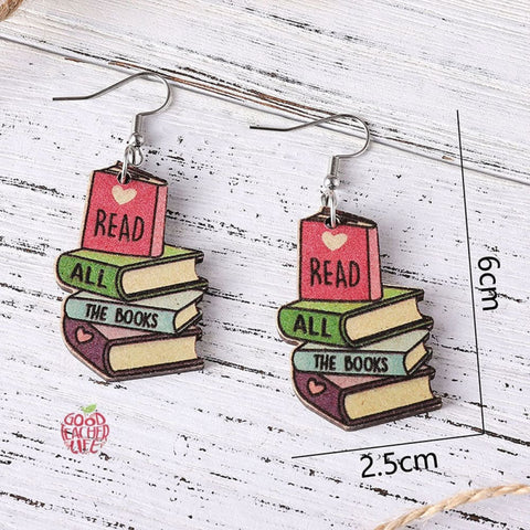 Read All The Books Teacher Wooden Earrings