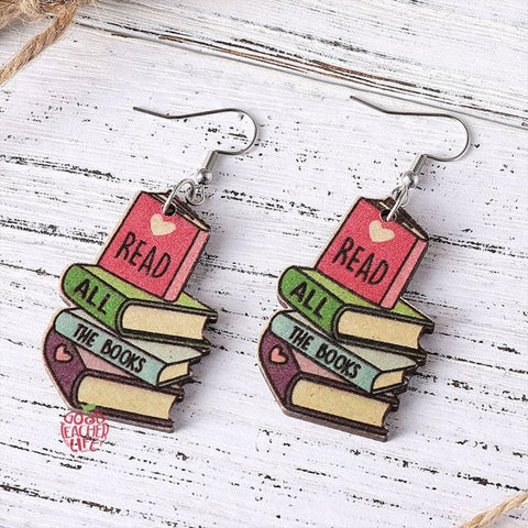 Read All The Books Teacher Wooden Earrings