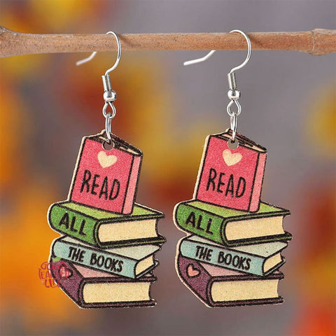 Read All The Books Teacher Wooden Earrings