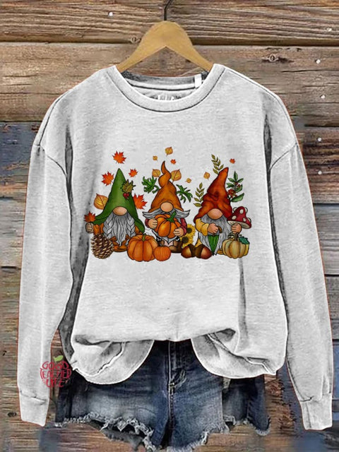 Thanksgiving Gnomes Fall Cute Gnome Art Print Casual Sweatshirt