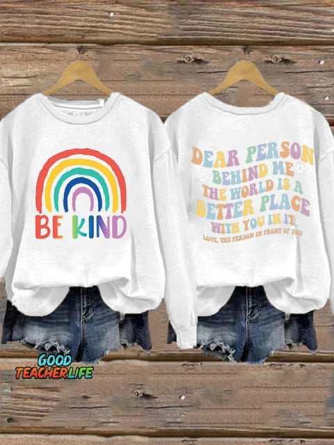 Women'S Casual Be Kind Printed Long Sleeve Sweatshirt