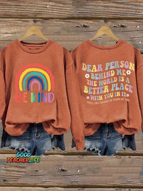 Women'S Casual Be Kind Printed Long Sleeve Sweatshirt