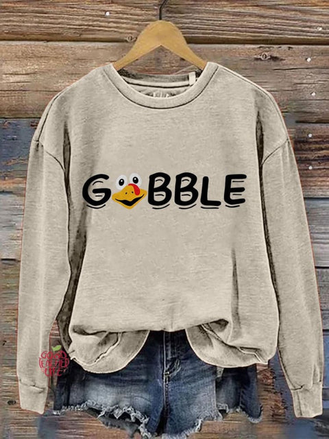 Eagerlys Gobble Thanksgiving Turkey Art Print Casual Sweatshirt