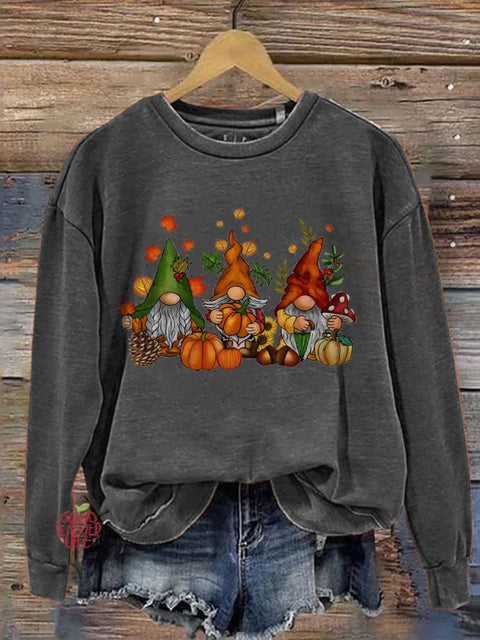 Thanksgiving Gnomes Fall Cute Gnome Art Print Casual Sweatshirt