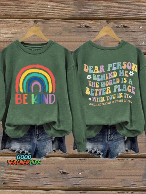 Women'S Casual Be Kind Printed Long Sleeve Sweatshirt