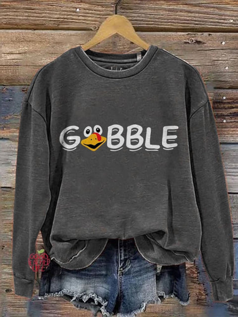 Eagerlys Gobble Thanksgiving Turkey Art Print Casual Sweatshirt