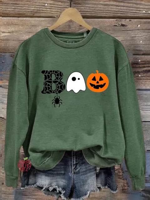 Women's Halloween Boo Print Casual Sweatshirt