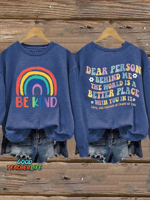Women'S Casual Be Kind Printed Long Sleeve Sweatshirt