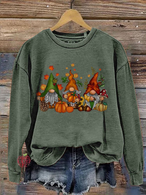 Thanksgiving Gnomes Fall Cute Gnome Art Print Casual Sweatshirt