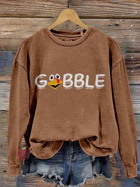 Eagerlys Gobble Thanksgiving Turkey Art Print Casual Sweatshirt