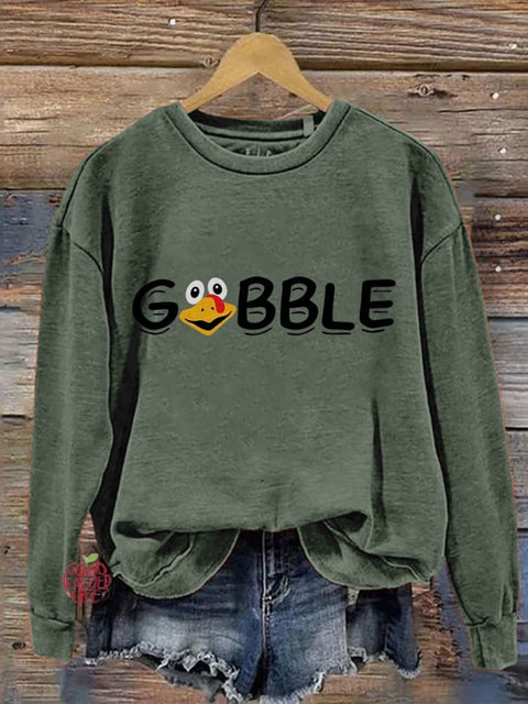 Eagerlys Gobble Thanksgiving Turkey Art Print Casual Sweatshirt