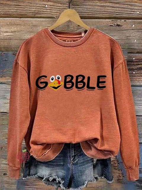 Eagerlys Gobble Thanksgiving Turkey Art Print Casual Sweatshirt