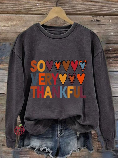 Women's So Very Thankful Print Casual Sweatshirt