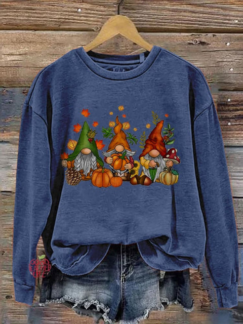 Thanksgiving Gnomes Fall Cute Gnome Art Print Casual Sweatshirt