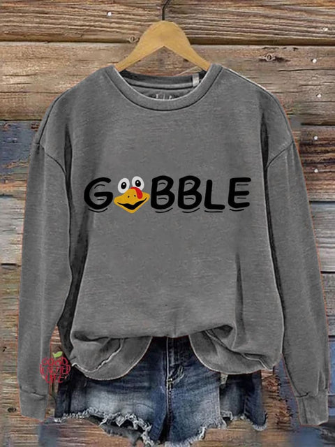 Eagerlys Gobble Thanksgiving Turkey Art Print Casual Sweatshirt