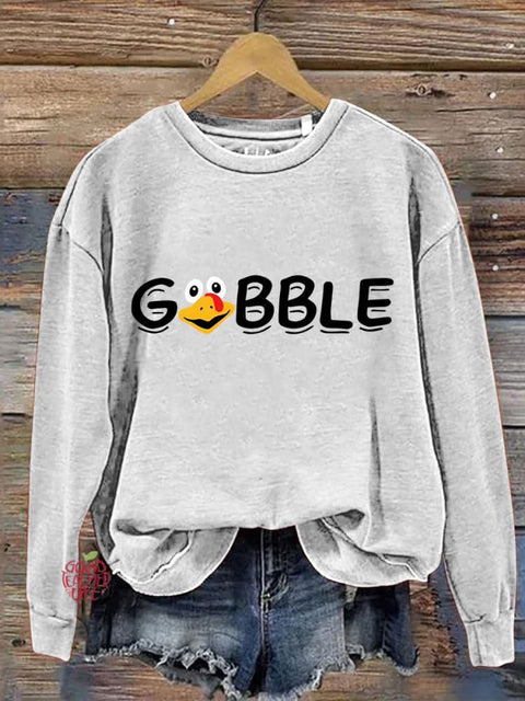 Eagerlys Gobble Thanksgiving Turkey Art Print Casual Sweatshirt