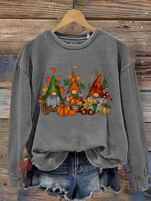 Thanksgiving Gnomes Fall Cute Gnome Art Print Casual Sweatshirt