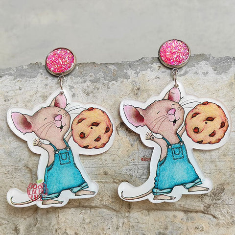 Cute Mouse Eating Cookies  Acrylic  Earrings