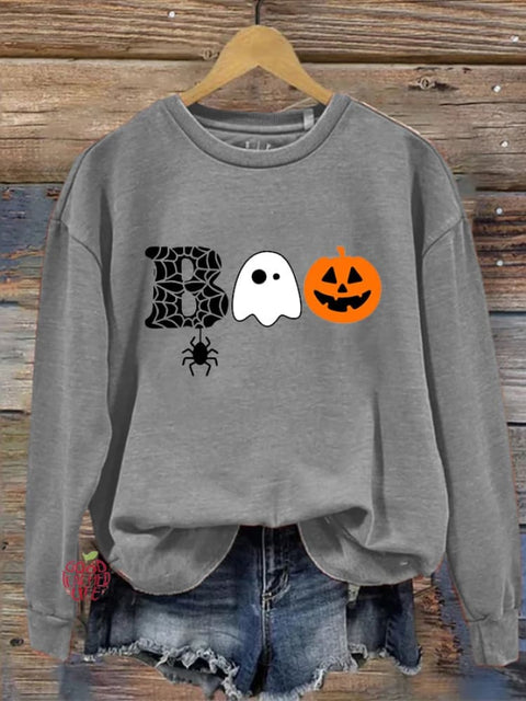 Women's Halloween Boo Print Casual Sweatshirt