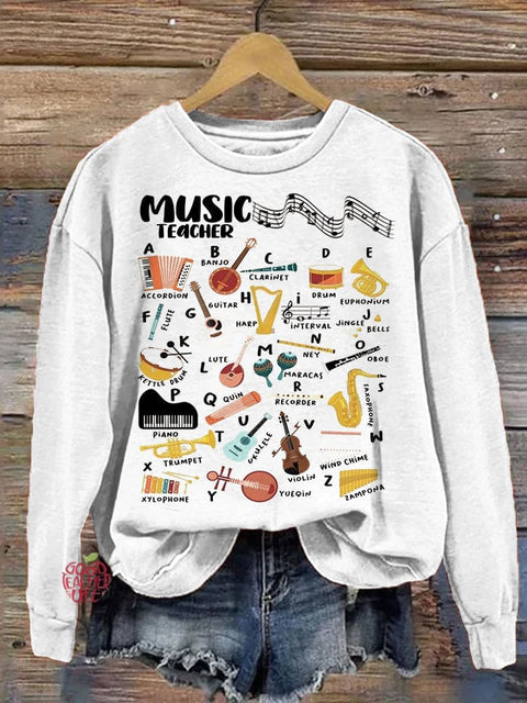 Music Teacher Fun Instruments and Alphabet Sweatshirt