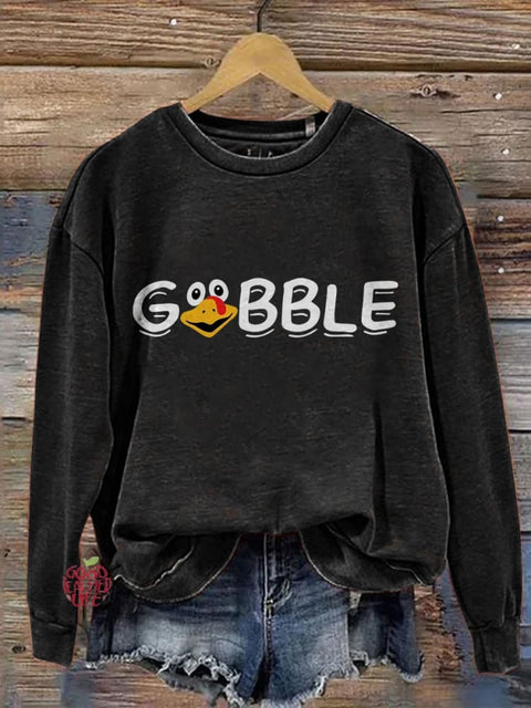 Eagerlys Gobble Thanksgiving Turkey Art Print Casual Sweatshirt